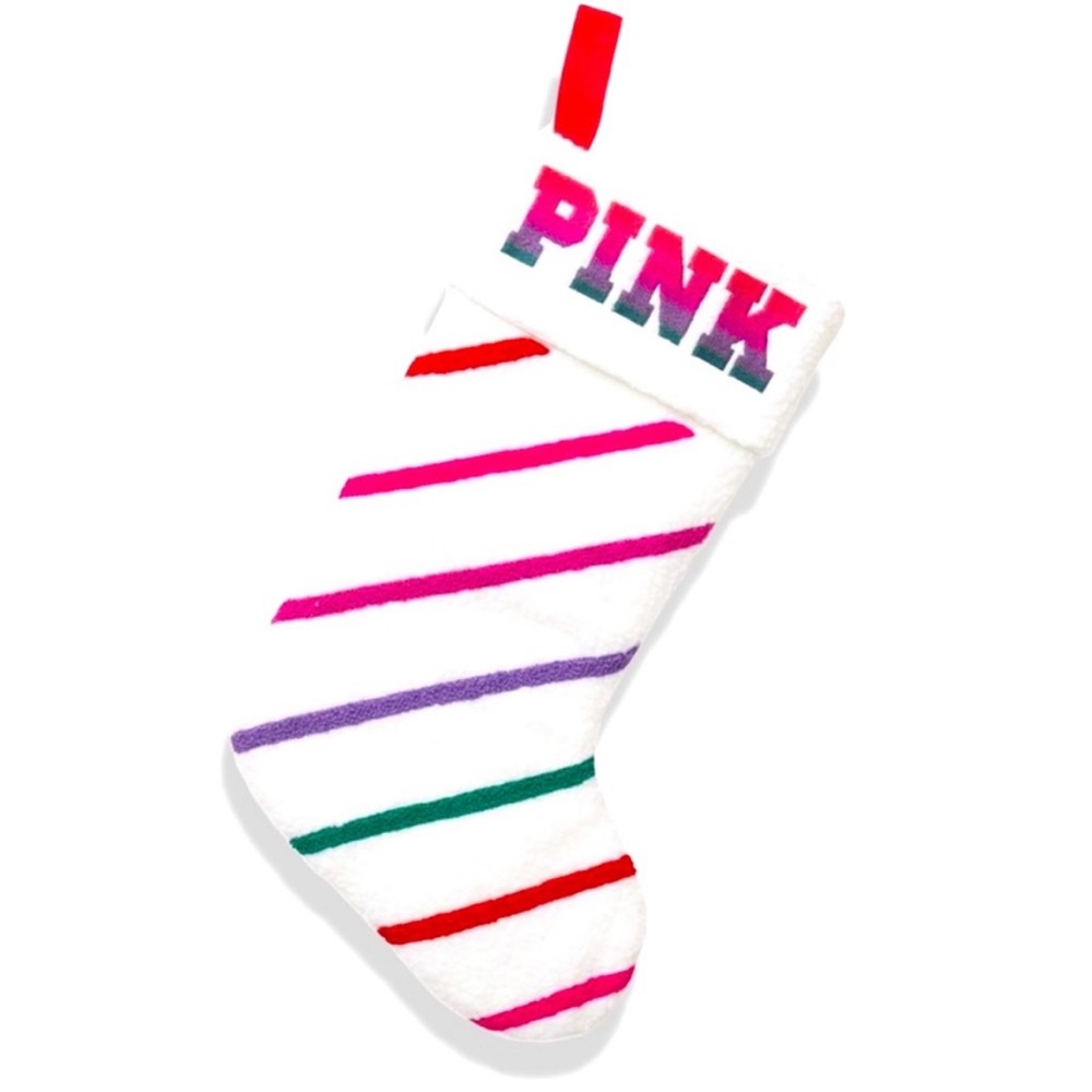 Victoria's Secret PINK Limited Edition Striped Sherpa Holiday Stocking NWT NIB